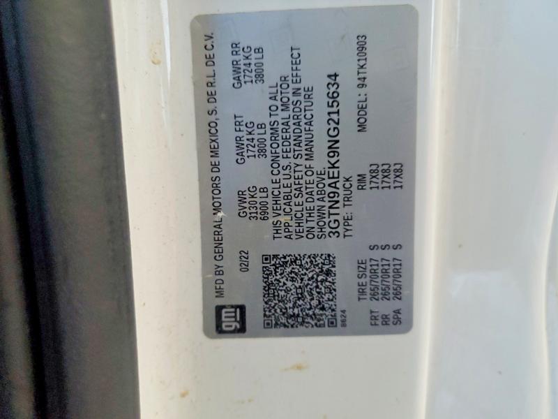 68410866 :رقم المزاد ، 3GTN9AEK9NG215634 vin ، 2022 Gmc Sierra Limited مزاد بيع