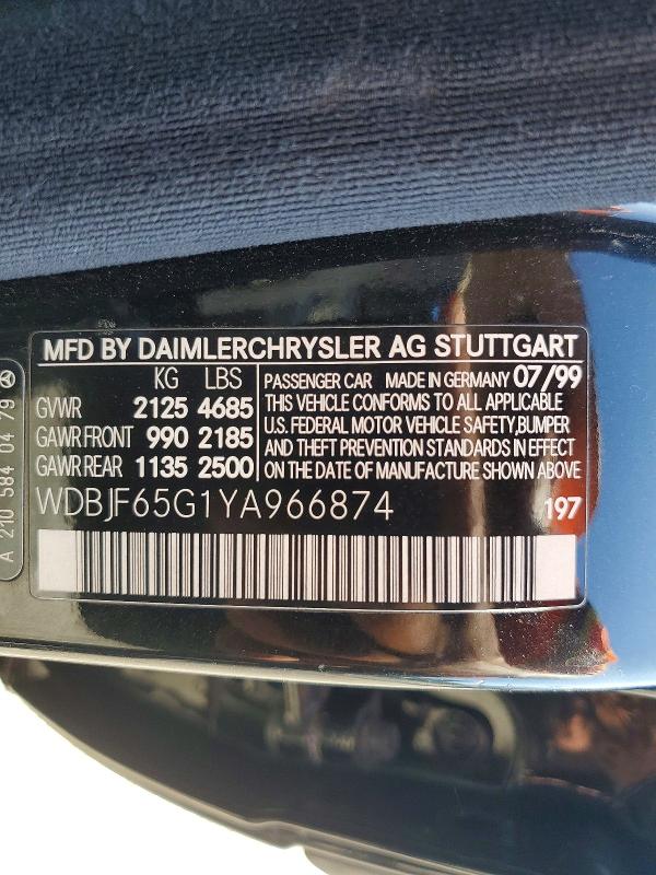 65231206 :رقم المزاد ، WDBJF65G1YA966874 vin ، 2000 Mercedes-benz E مزاد بيع