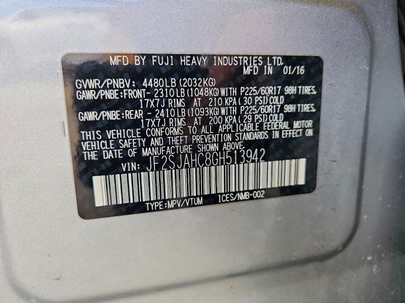 Aukcja sprzedaży 2016 Subaru Forester, vin: JF2SJAHC8GH513942, numer aukcji: 69062426