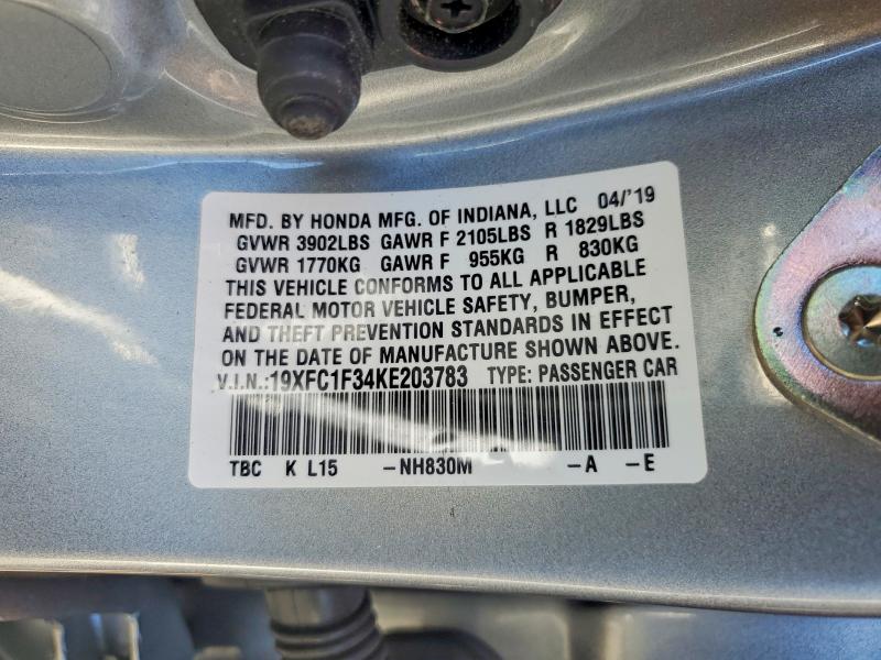 Aukcja sprzedaży 2019 Honda Civic, vin: 19XFC1F34KE203783, numer aukcji: 69212466
