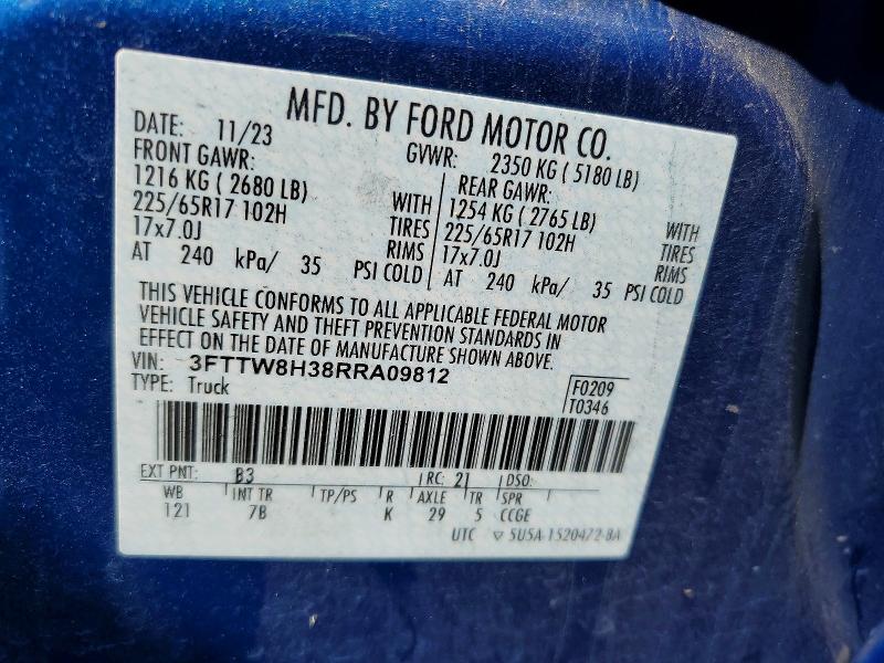 2024 Ford Maverick მანქანა იყიდება აუქციონზე, vin: 3FTTW8H38RRA09812, აუქციონის ნომერი: 70261116