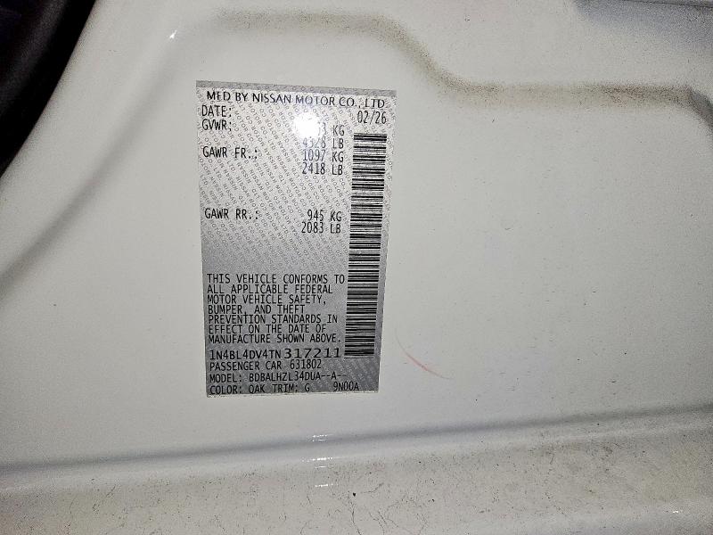 2026 Nissan Altima მანქანა იყიდება აუქციონზე, vin: 1N4BL4DV4TN317211, აუქციონის ნომერი: 71107356
