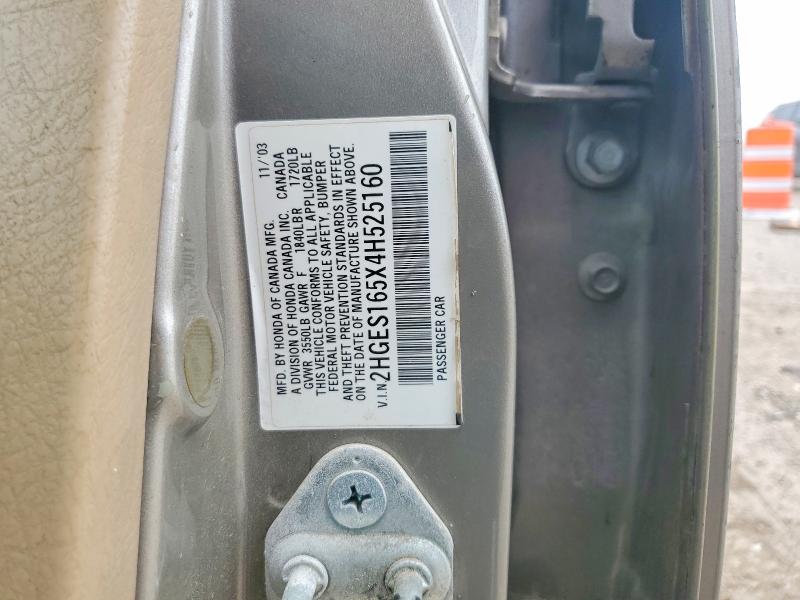 67660666 :رقم المزاد ، 2HGES165X4H525160 vin ، 2004 Honda Civic مزاد بيع