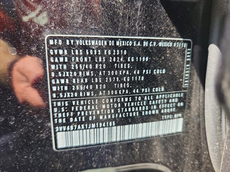 2018 Volkswagen Tiguan მანქანა იყიდება აუქციონზე, vin: 3VV4B7AX1JM194165, აუქციონის ნომერი: 68250796