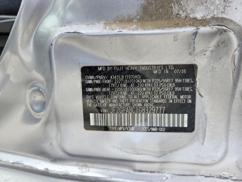 2016 Subaru Crosstrek მანქანა იყიდება აუქციონზე, vin: JF2GPABC1G8329777, აუქციონის ნომერი: 67526496