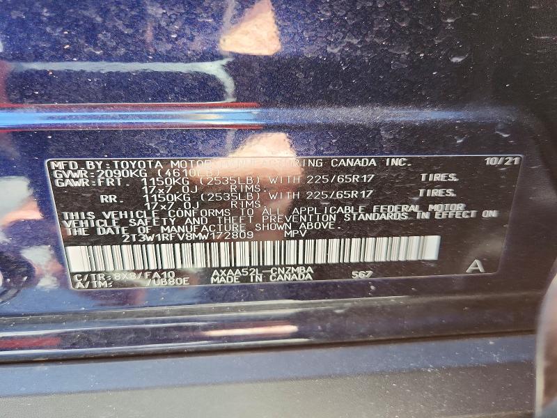 Auction sale of the 2021 Toyota Rav4, vin: 2T3W1RFV8MW172809, lot number: 67985066