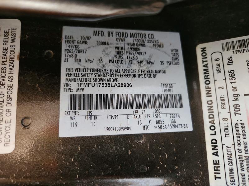 67103986 :رقم المزاد ، 1FMFU17538LA28936 vin ، 2008 Ford Expedition مزاد بيع