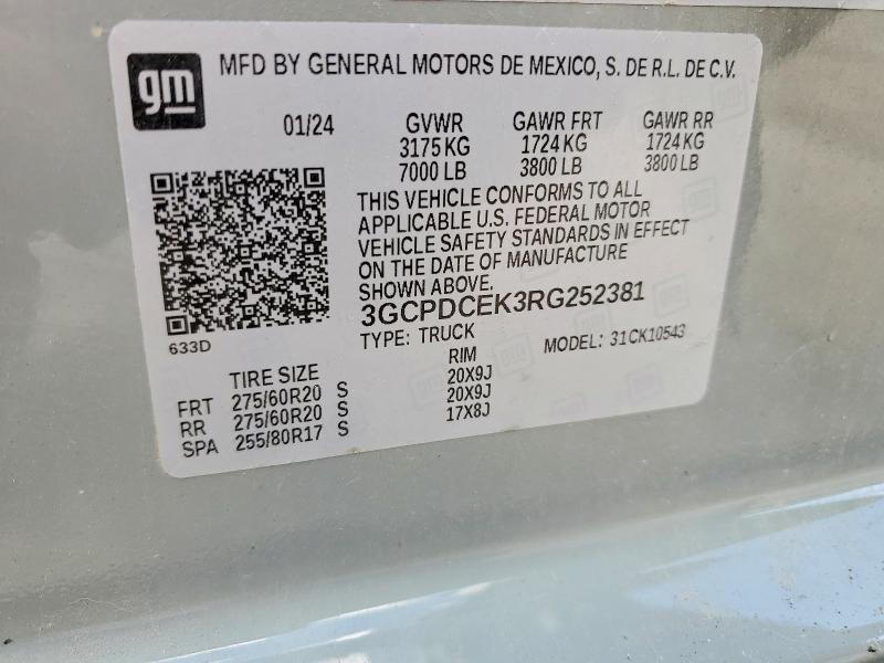 Продаж на аукціоні авто 2024 Chevrolet Silverado, vin: 3GCPDCEK3RG252381, номер лоту: 68059456