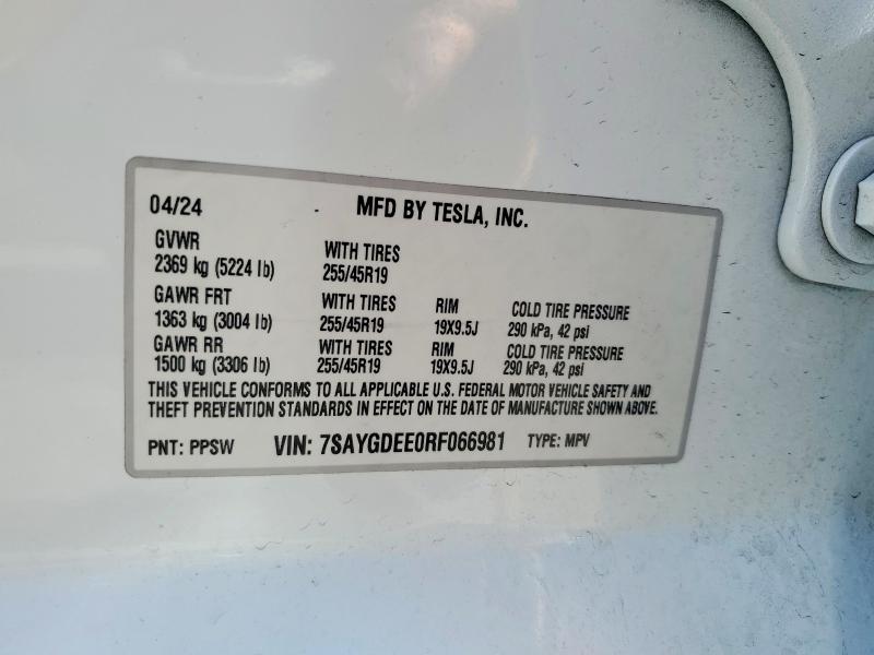 Aukcja sprzedaży 2024 Tesla Model Y, vin: 7SAYGDEE0RF066981, numer aukcji: 67305456