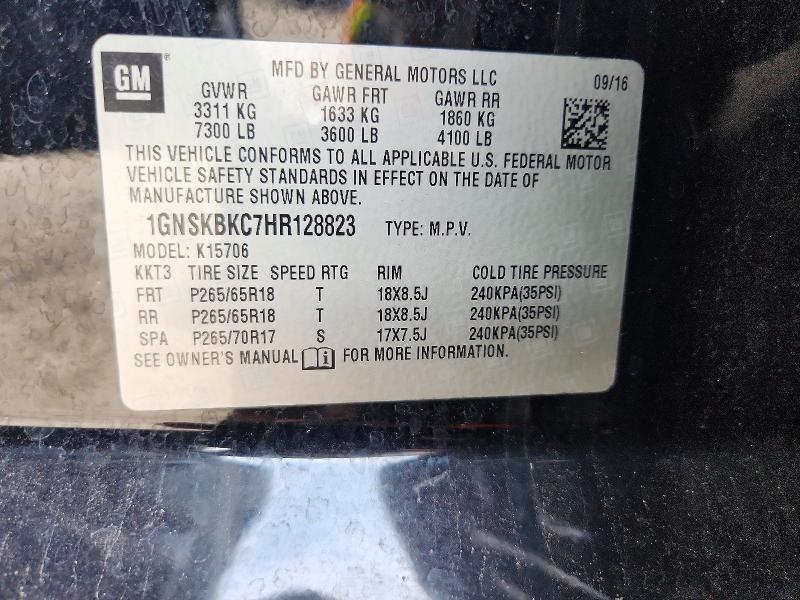 2017 Chevrolet Tahoe მანქანა იყიდება აუქციონზე, vin: 1GNSKBKC7HR128823, აუქციონის ნომერი: 68545926