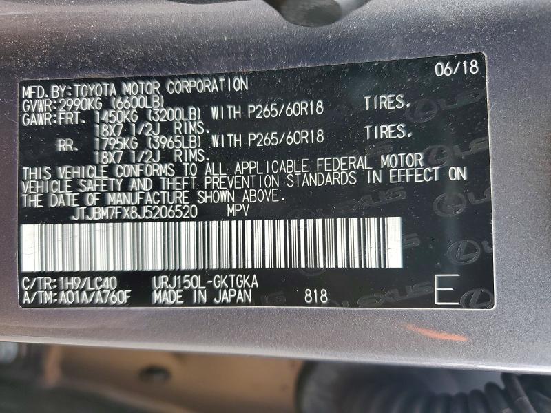 2018 Lexus Gx მანქანა იყიდება აუქციონზე, vin: JTJBM7FX8J5206520, აუქციონის ნომერი: 66935456