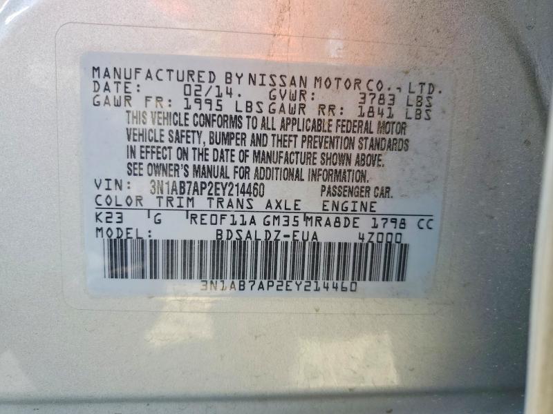 Продажа на аукционе авто 2014 Nissan Sentra, vin: 3N1AB7AP2EY214460, номер лота: 66994366
