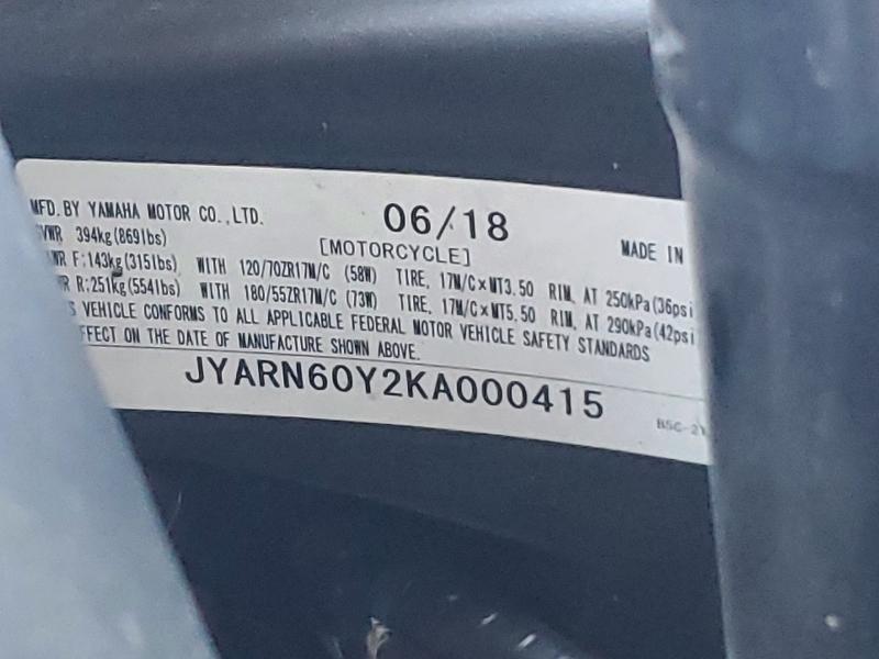 Aukcja sprzedaży 2019 Yamaha Mtt09, vin: JYARN60Y2KA000415, numer aukcji: 68987436