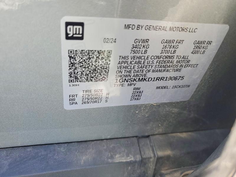 69079336 :رقم المزاد ، 1GNSKMKD1RR190675         vin ، 2024 Chevrolet Tahoe مزاد بيع