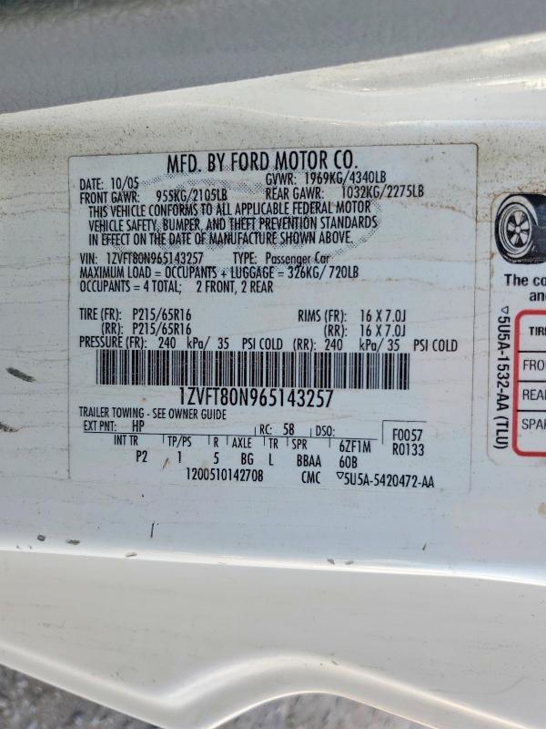 2006 Ford Mustang მანქანა იყიდება აუქციონზე, vin: 1ZVFT80N965143257, აუქციონის ნომერი: 70685356