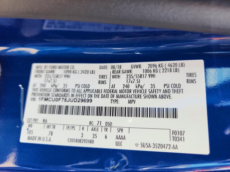 Aukcja sprzedaży 2018 Ford Escape, vin: 1FMCU0F78JUD29699, numer aukcji: 69101666