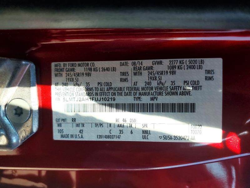 Aukcja sprzedaży 2015 Lincoln Mkc, vin: 5LMTJ2AH1FUJ10219, numer aukcji: 69383226