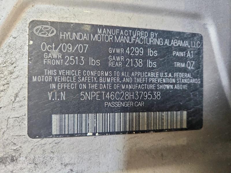 2008 Hyundai Sonata მანქანა იყიდება აუქციონზე, vin: 5NPET46C28H379538, აუქციონის ნომერი: 70089316