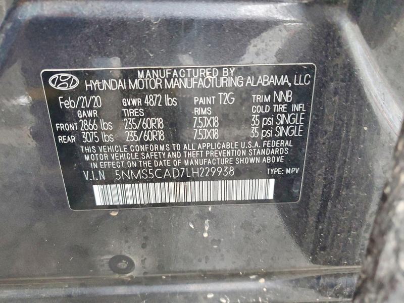 Продажа на аукционе авто 2020 Hyundai Santa Fe, vin: 5NMS5CAD7LH229938, номер лота: 70730956