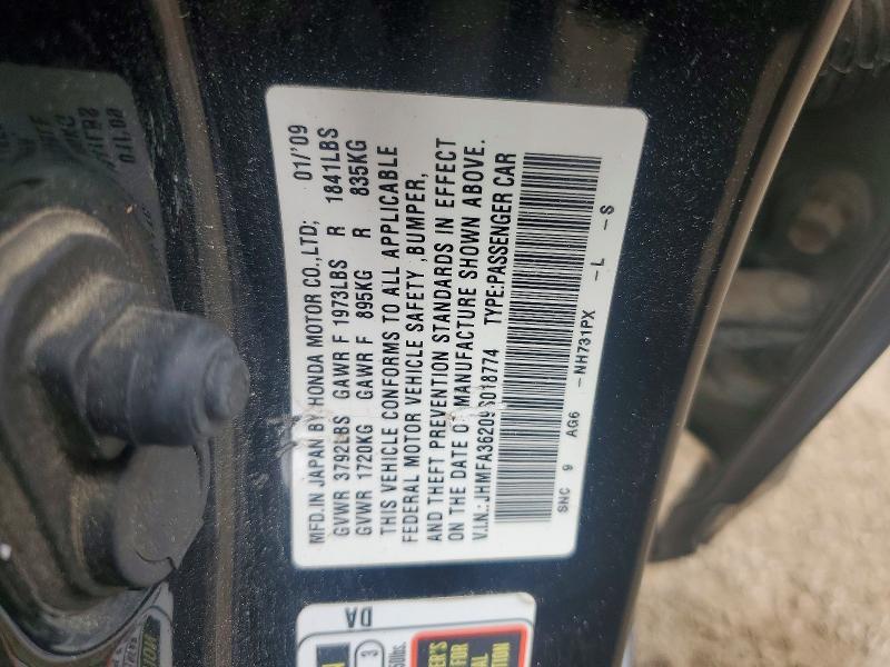 Aukcja sprzedaży 2009 Honda Civic, vin: JHMFA36209S018774, numer aukcji: 69733266