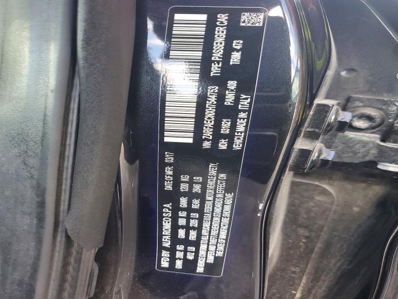 67980116 :رقم المزاد ، ZARFAECNXH7544753 vin ، 2017 Alfa Romeo Giulia مزاد بيع