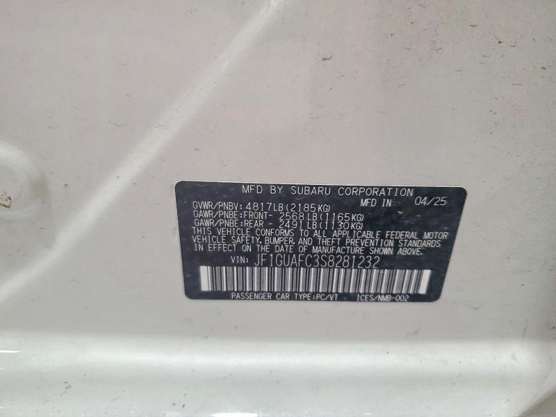 2025 Subaru Impreza მანქანა იყიდება აუქციონზე, vin: JF1GUAFC3S8281232, აუქციონის ნომერი: 68137526