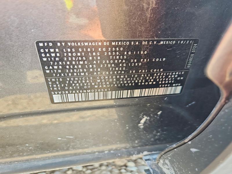 67601646 :رقم المزاد ، 3VV3B7AX6NM026541 vin ، 2022 Volkswagen Tiguan مزاد بيع