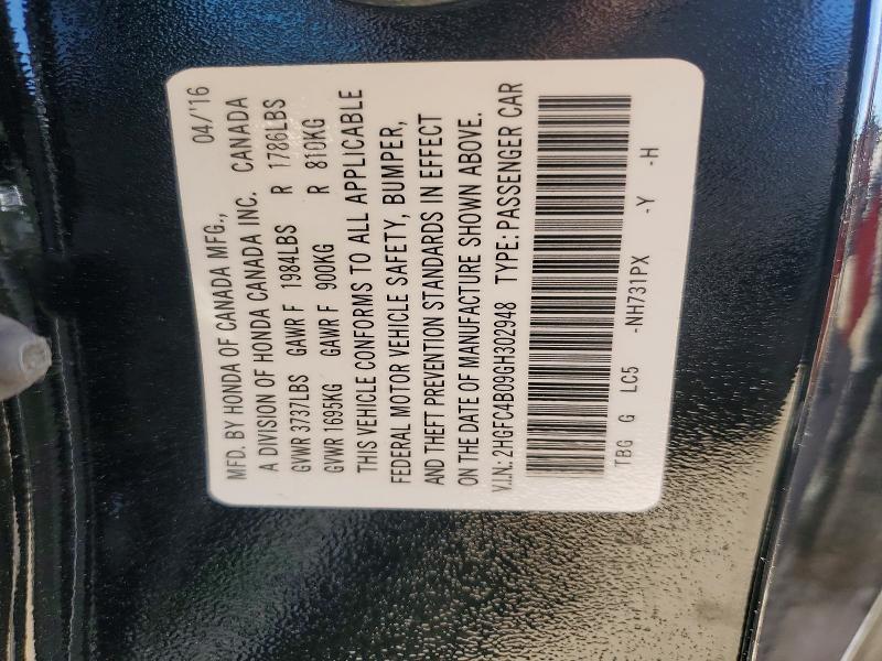 Aukcja sprzedaży 2016 Honda Civic, vin: 2HGFC4B09GH302948, numer aukcji: 70609406