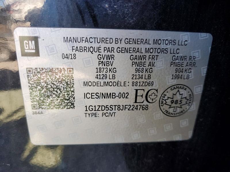 Aukcja sprzedaży 2018 Chevrolet Malibu, vin: 1G1ZD5ST8JF224768, numer aukcji: 69328496