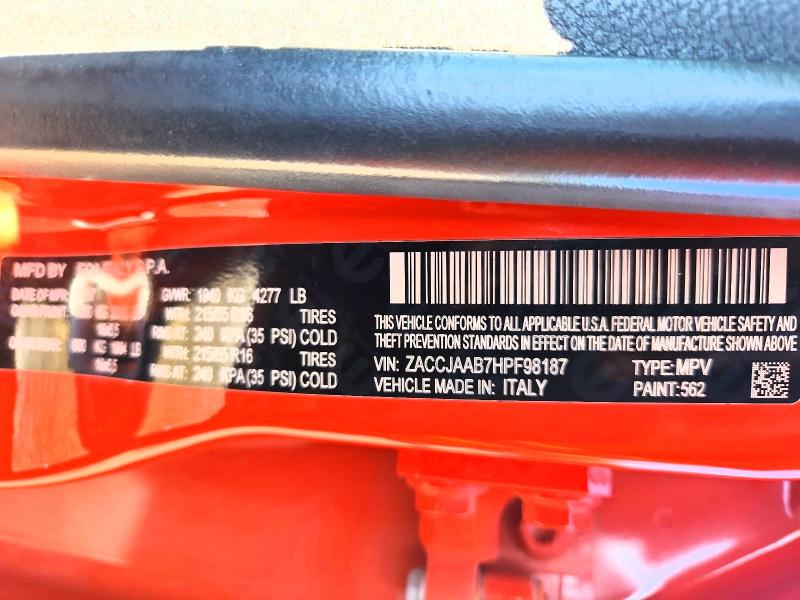 2017 Jeep Renegade მანქანა იყიდება აუქციონზე, vin: ZACCJAAB7HPF98187, აუქციონის ნომერი: 70418486