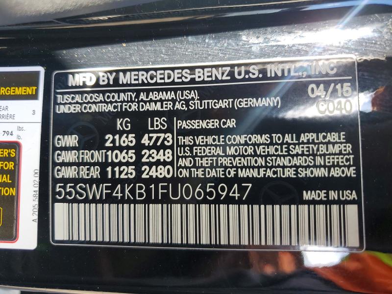 Aukcja sprzedaży 2015 Mercedes-benz C, vin: 55SWF4KB1FU065947, numer aukcji: 68446016