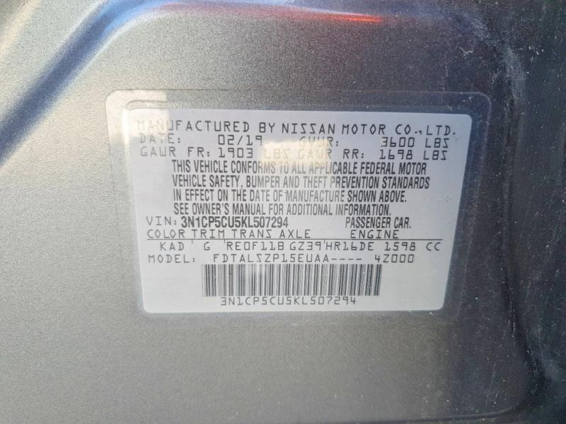 70250266 :رقم المزاد ، 3N1CP5CU5KL507294 vin ، 2019 Nissan Kicks مزاد بيع