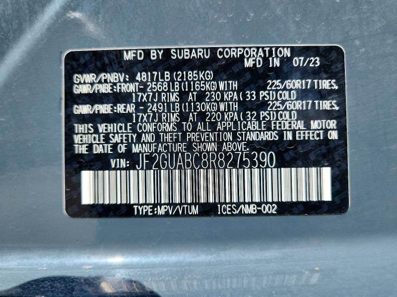 2024 Subaru Crosstrek მანქანა იყიდება აუქციონზე, vin: JF2GUABC8R8275390, აუქციონის ნომერი: 67135156