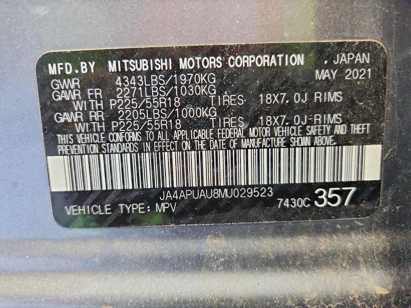 2021 Mitsubishi Outlander Sport მანქანა იყიდება აუქციონზე, vin: JA4APUAU8MU029523, აუქციონის ნომერი: 69588956