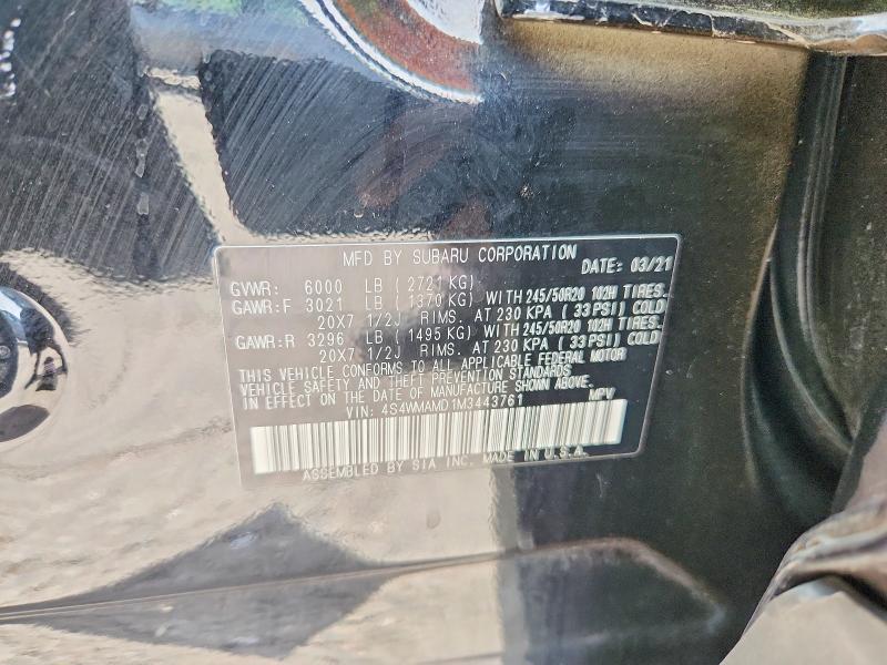 2021 Subaru Ascent მანქანა იყიდება აუქციონზე, vin: 4S4WMAMD1M3443761, აუქციონის ნომერი: 68937086