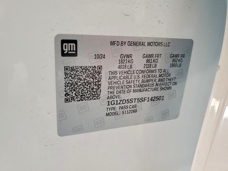 Auction sale of the 2025 Chevrolet Malibu, vin: 1G1ZD5ST5SF142501, lot number: 71018286