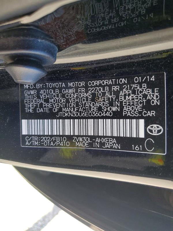69405536 :رقم المزاد ، JTDKN3DU6E0360440 vin ، 2014 Toyota Prius مزاد بيع
