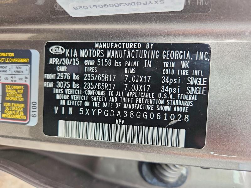 Продаж на аукціоні авто 2016 Kia Sorento, vin: 5XYPGDA38GG061028, номер лоту: 68140436