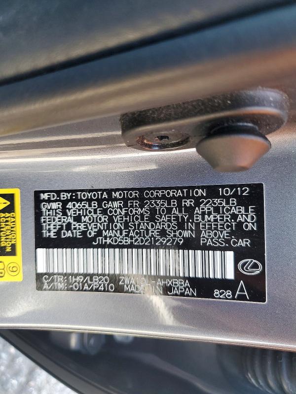 69961546 :رقم المزاد ، JTHKD5BH2D2129279 vin ، 2013 Lexus Ct مزاد بيع