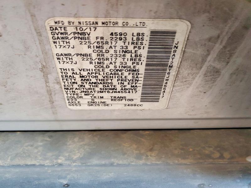 2018 Nissan Rogue მანქანა იყიდება აუქციონზე, vin: JN8AT2MT6JW455417, აუქციონის ნომერი: 69631306