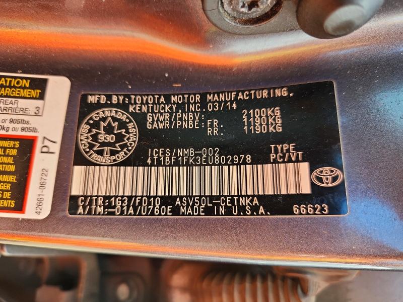 Продаж на аукціоні авто 2014 Toyota Camry, vin: 4T1BF1FK3EU802978, номер лоту: 68298736
