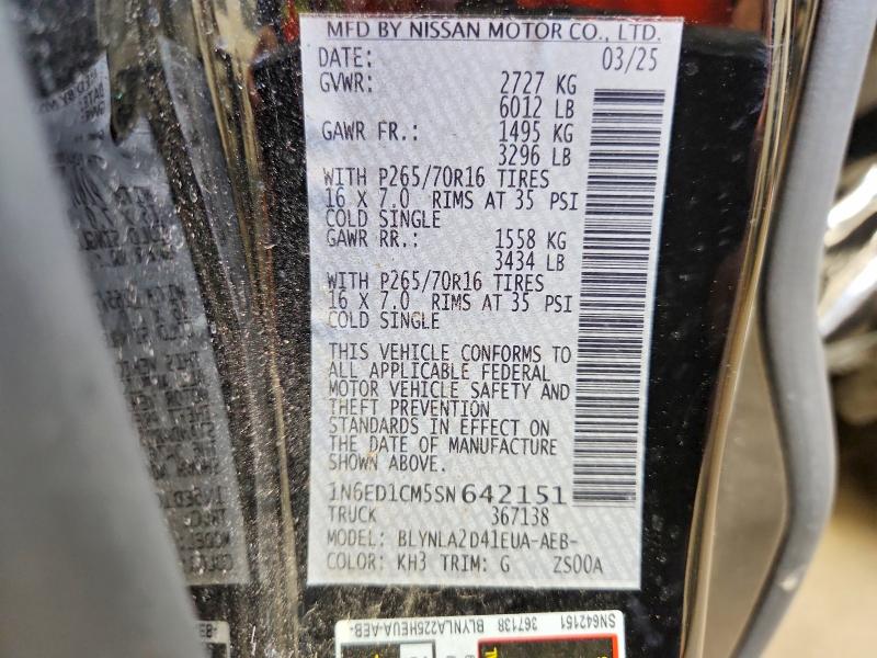 2025 Nissan Frontier მანქანა იყიდება აუქციონზე, vin: 1N6ED1CM5SN642151, აუქციონის ნომერი: 68739266