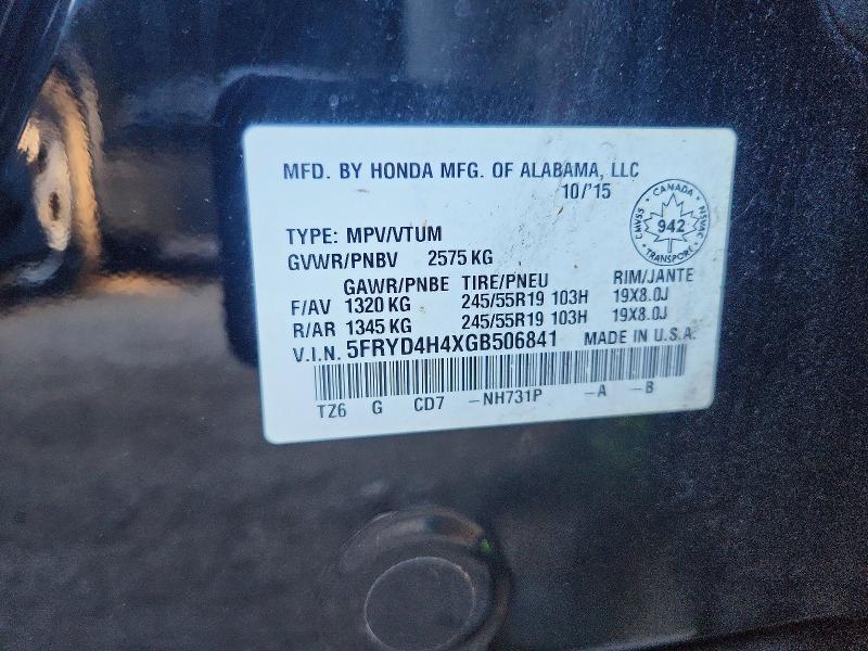 69719056 :رقم المزاد ، 5FRYD4H4XGB506841 vin ، 2016 Acura Mdx مزاد بيع