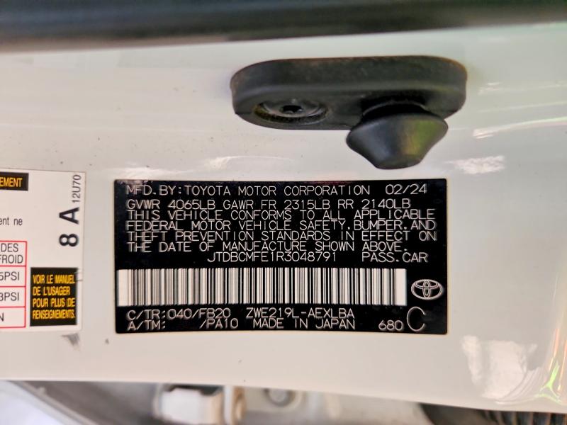 Продаж на аукціоні авто 2024 Toyota Corolla Hybrid, vin: JTDBCMFE1R3048791, номер лоту: 67811436