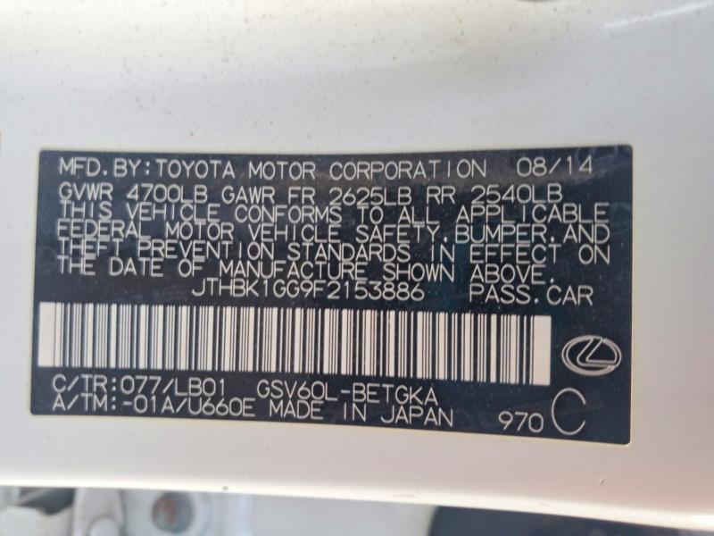 Aukcja sprzedaży 2015 Lexus Es, vin: JTHBK1GG9F2153886, numer aukcji: 66185096