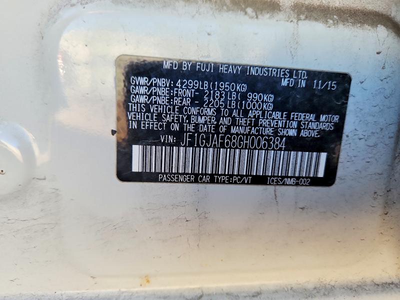 2016 Subaru Impreza მანქანა იყიდება აუქციონზე, vin: JF1GJAF68GH006384, აუქციონის ნომერი: 69399296