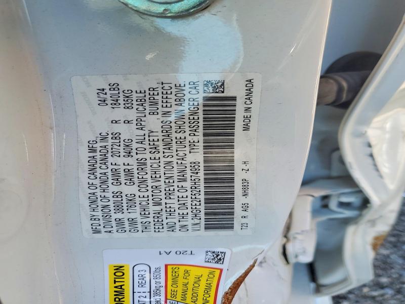 67067176 :رقم المزاد ، 2HGFE2F52RH574958 vin ، 2024 Honda Civic مزاد بيع