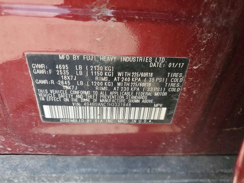 Aukcja sprzedaży 2017 Subaru Outback, vin: 4S4BSANC1H3331848, numer aukcji: 66596976