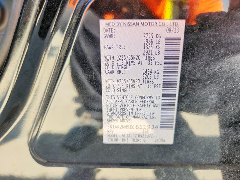 2014 Nissan Pathfinder მანქანა იყიდება აუქციონზე, vin: 5N1AR2MN9EC611934, აუქციონის ნომერი: 68661616
