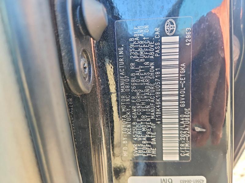 67345256 :رقم المزاد ، 4T1BK46K18U057181 vin ، 2008 Toyota Camry مزاد بيع